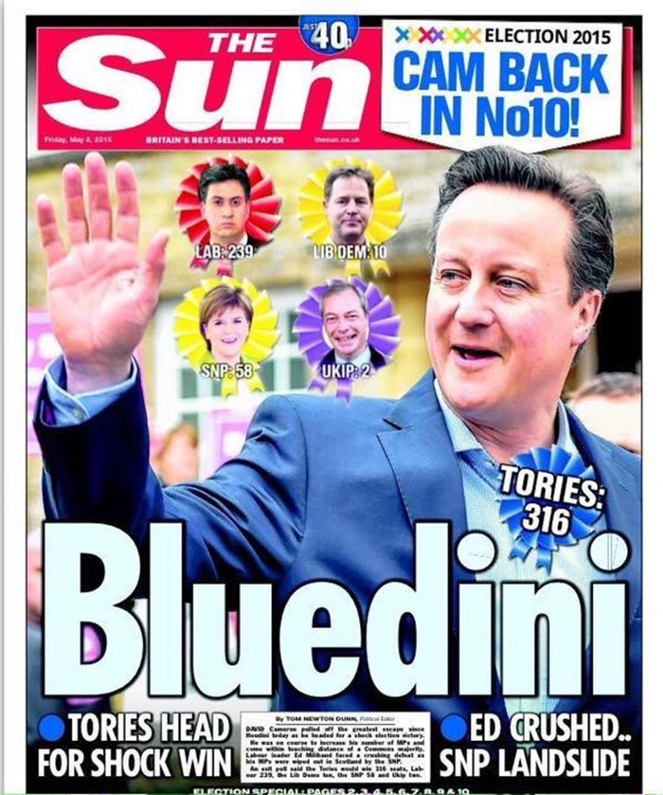 Seçimde Muhafazakarları destekleyen Murduch’un gazetesi The Sun bugün David Cameron posteriyle çıktı.